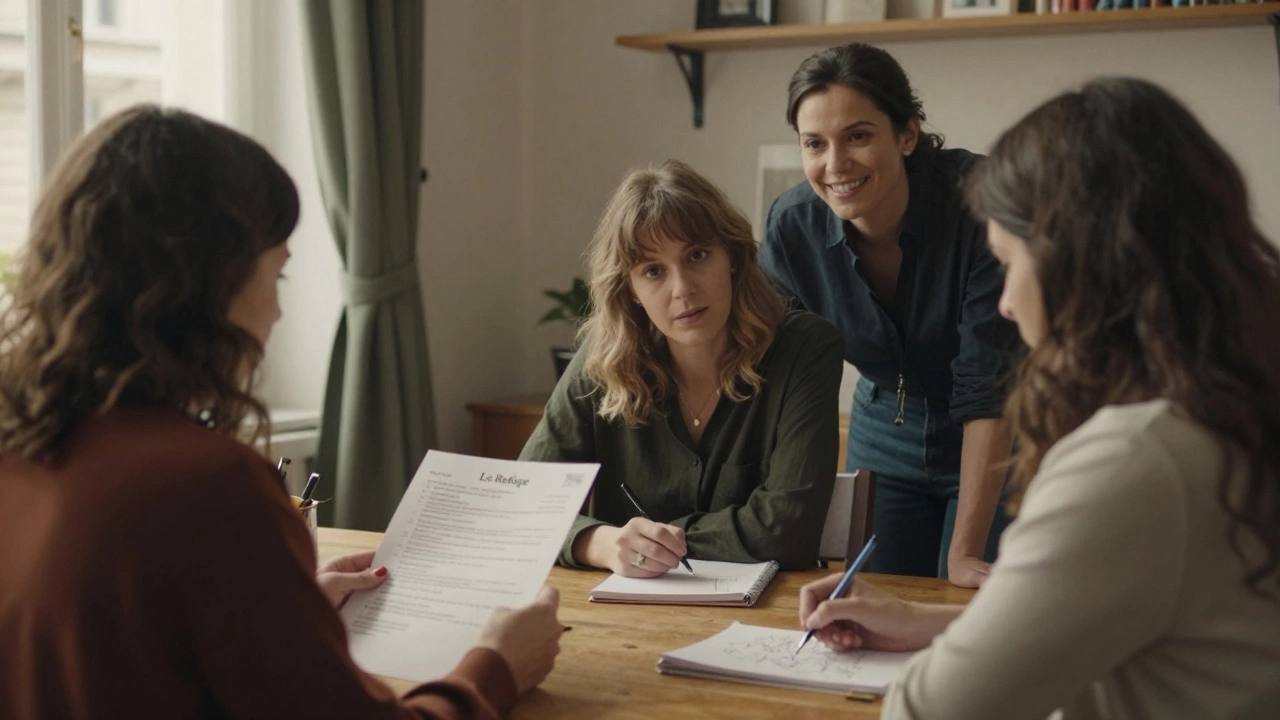 Women sit together at a table in a quiet nonprofit center, receiving support and building new futures.